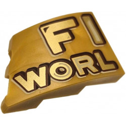 Wedge 3 x 2 Right No Studs with Gold, Tan, Reddish Brown and Dark Brown 'FI' and 'WORL' Pattern: {топло златист}
