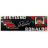 Tile 2 x 6 with White 'CRISTIANO RONALDO' and Signature, Dark Brown, Red and Green Portrait and Portuguese Flag Colors on Black Background Pattern: {бял}