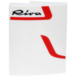 Slope, Curved 3 x 4 x 2/3 with Red Curved Lines and Black Script 'Riva' Logo Pattern Model Right Side: {бял}