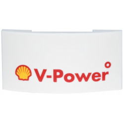 Slope, Curved 4 x 2 x 2/3 Double with Yellow Shell Logo and Red 'V-Power' Pattern: {бял}