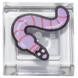 Tile 1 x 1 with Bright Pink Worm, Coral Stripes, White Eyes, Black Outline Pattern: {прозрачен}