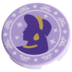 Tile, Round 2 x 2 with Bottom Stud Holder with Dark Purple and Gold Jasmine Silhouette, White Flowers, Stars, and Diamonds Pattern: {лавандулов}