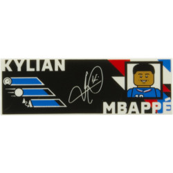 Tile 2 x 6 with White 'KYLIAN MBAPPÉ' and Signature, Blue and Red Portrait and French Flag Colors on Black Background Pattern {MBAPPE}: {бял}