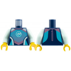 Torso Wetsuit Metallic Pink Strips and Dots, White R Logo, Medium Azure Trim Pattern / Light Aqua Arms / Yellow Hands: {земно син}