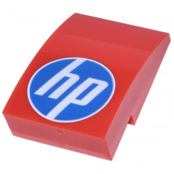 Slope, Curved 3 x 2 with Blue and White Circle 'hp' Logo Pattern: {ярко червен}