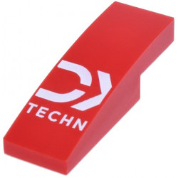 Slope, Curved 3 x 1 x 2/3 with White 'DX' and 'TECHN' (DXC Technology) Logo Pattern Model Left Side: {ярко червен}