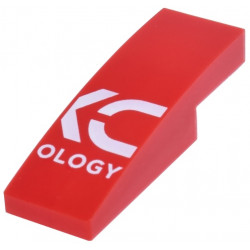 Slope, Curved 3 x 1 x 2/3 with White 'XC' and 'OLOGY' (DXC Technology) Logo Pattern Model Right Side: {ярко червен}