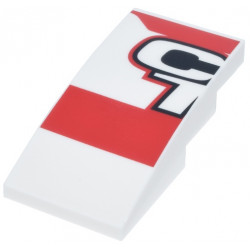 Slope, Curved 4 x 2 with Red Panels and Black Outline Letter C and Number 1 (CL 16) Logo Pattern Model Left Side: {бял}