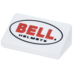 Slope 30 1 x 2 x 2/3 with Black Oval and Red 'BELL HELMETS' Logo Pattern: {бял}