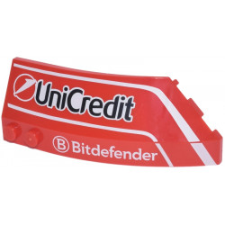 Wedge 8 x 3 x 2 Open Left with White Curved Lines and 'Bitdefender' and Black 'Unicredit' Logos Pattern: {ярко червен}