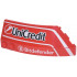 Wedge 8 x 3 x 2 Open Left with White Curved Lines and 'Bitdefender' and Black 'Unicredit' Logos Pattern: {ярко червен}