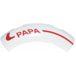 Brick, Round Corner 4 x 4 without Studs with Red Curved Line and 'PAPA' Pattern Model Left Side: {бял}