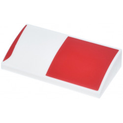 Slope, Curved 2 x 4 x 2/3 with Bottom Tubes with Red Square and Curved Line Pattern Model Left Side: {бял}