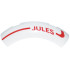 Brick, Round Corner 4 x 4 without Studs with Red Curved Line and 'JULES' Pattern Model Right Side: {бял}