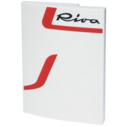 Slope, Curved 3 x 4 x 2/3 with Red Curved Lines and Black Script 'Riva' Logo Pattern Model Left Side: {бял}