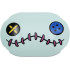 Brick, Round 4 x 6 x 2/3 Oval with Curved Top with Black, Blue and Yellow Eyes and Mouth with Dark Pink Stitching Pattern (Scrump Face): {аквамарин}