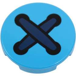 Tile, Round 2 x 2 with Bottom Stud Holder with Dark Blue Crossed Stitches and 4 Black Button Holes Pattern: {тъмно небесносин}