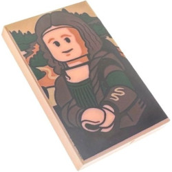 Tile 2 x 3 with Painting of Minifigure with Green Dress, Dark Brown Hair and Robe Pattern (Mona Lisa): {светло нуга}
