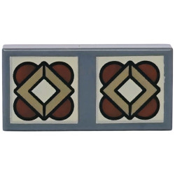 Tile 1 x 2 with 2 Tan Squares with Dark Tan Diamonds and Reddish Brown Semicircles Pattern: {тъмно каменно сив}