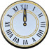 Tile, Round 2 x 2 with Bottom Stud Holder with White Clock Face with Gold Hand and Circles, Black Roman Numerals Pattern: {черен}