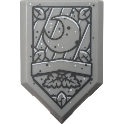 Tile, Modified 2 x 3 Pentagonal with Sign with Moon and Leaves, Dark Bluish Gray and White Outline, Diagonal Lines and Dots Pattern: {умерено каменно сив}