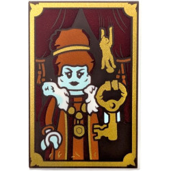 Tile 2 x 3 with Mayor Manor Mayor Portrait with Gold Frame, Key and Cat Hanging in Curtain Pattern: {бял}