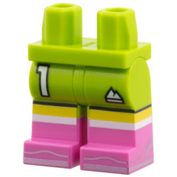 Hips and Legs with Molded Dark Pink Lower Legs / Boots and Printed White 1 and Sports Mountain Logo, Yellow Knees, Silver Soles Pattern: {ярко жълто-зелен}