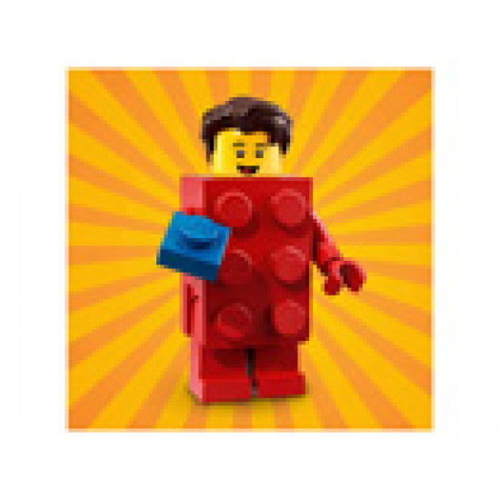 Колекционерски мини фигурки серия 18 - Момче в костюм на лего тухличка, разпечатана