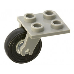 Plate, Modified 2 x 2 Thin with Plane Single Wheel Holder and Trans-Clear Wheel with Black Tire 14mm D. x 4mm Smooth Small Single (2415 / 3464c01): {сив}