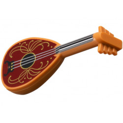 Minifigure, Utensil Musical Instrument, Lute with Black Neck, Silver Strings, and Dark Red Body with Gold Filigree Trim Pattern: {умерен нуга}