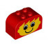 Slope, Curved 4 x 2 x 2 Double with Four Studs with Yellow Face, Freckles and Ears Pattern: {ярко червен}
