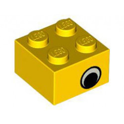 Brick 2 x 2 with Eye with White Pattern on Two Sides, Offset: {ярко жълт}