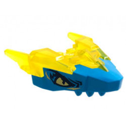 Dragon Head (Ninjago) Jaw Upper with Horns with Molded Dark Azure Face, Bright Light Yellow Eyes, and Dark Blue Highlights Pattern: {прозрачно жълт}