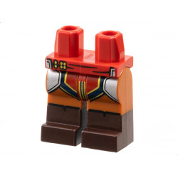 Hips and Dark Orange Legs with Molded Dark Brown Lower Legs / Boots and Printed Silver Armor, Red and Dark Blue Loincloth with Gold Trim Pattern: {ярко червен}
