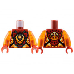 Torso Armor Breastplate, Orange Flame, Dragon Head and Orb, Logogram 'K' on Back Pattern / Trans-Orange Arms / Red Hands: {нов тъмно червен}