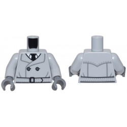 Light Bluish Gray Torso Trench Coat, Dark Bluish Gray Stitching, Buttons, Belt over White Shirt and Black Tie Pattern / Light Bluish Gray Arms / Dark Bluish Gray Hands: {умерено каменно сив}