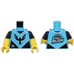 Medium Azure Torso Jersey with Black Bird Emblem and White 'ViTA RUSH' and Mountains Logo Pattern / Yellow Arms with Molded Black Short Sleeves Pattern / Yellow Hands: {умерено небесносин}