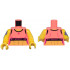 Coral Torso Female Crop Top, Black Trim, Magenta 'SPORT' over Yellow Bare Skin with Muscles Pattern / Yellow Arm Left / Yellow Arm Right with Flower Tattoo Pattern / Yellow Hands: {пъстро коралов}