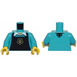 Torso Black Apron with Gold Pentagon and Paw Print over Shirt with White Collar Pattern / Dark Turquoise Arms / Yellow Hands: {ярко синьо-зелен}
