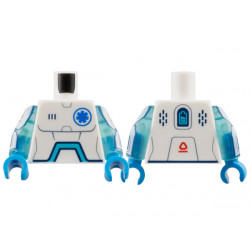 Torso Robot with Sand Blue Panel Lines, Blue EMT Star of Life, Dark Azure Angled Arc, Battery Level and Red Symbol on Back Pattern / Trans-Light Blue Arms with White Panels with Red Symbols and Medium Azure Medical Chart and '37°' on Dark Blue Screens Pat: {бял}