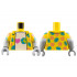 Torso Hawaiian Shirt Open with Dark Azure Leaves and Dark Pink Stars over White T-Shirt with Heart and Earth Pattern / Light Bluish Gray Arms with Molded Yellow Short Sleeves and Printed Dark Azure Leaves and Dark Pink Stars Pattern / Light Bluish Gray Ha: {ярко жълт}