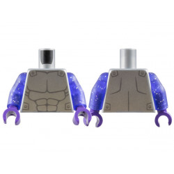 Torso Silver Armor with Dark Bluish Gray Muscles Outline Pattern / Glitter Trans-Purple Arms / Dark Purple Hands: {сребърно метален}