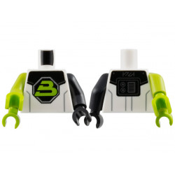 Torso Space Lime Capital Letter B on Black Octagon Blacktron II Logo, Shoulder Armor, Dark Bluish Gray Lines Pattern / Black Arm Left / Lime Double Arm Right / Black Hand Left / Lime Hands Right: {бял}