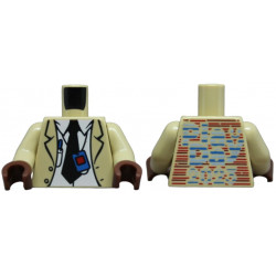 Torso Trench Coat over White Shirt, Black Tie, Decoder Badge and Pen, Play Day 2023 Logo and Lines on Back Pattern / Tan Arms / Reddish Brown Hands: {тухлено жълт}