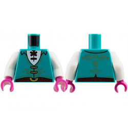 Torso Vest with Gold Filigree and Clasps, White Shirt with Dark Red Laces and Belt with Buckle Pattern / White Arms / Magenta Hands: {ярко синьо-зелен}