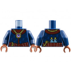 Torso Cloak with Black Spirals, Dark Red Collar and Sash, Gold Jewel Necklace, Key and Flasks on Back Pattern / Dark Blue Arms / Reddish Brown Hands: {земно син}