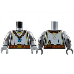 Torso White Surcoat, Reddish Brown Jewel Necklace and Belt, Gold Buckle and Trim Pattern / Flat Silver Arms with Armor and Chain Mail Pattern / Flat Silver Hands: {сребърно метален}