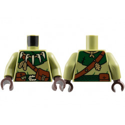 Torso Coat, Dark Green Collar, Reddish Brown Shoulder Belt and Pouches, Tan Bone Buckle, Tooth Necklace Pattern / Olive Green Arms / Dark Brown Hands: {топло златист}