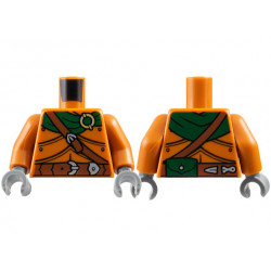 Torso Armor Plates, Dark Green Scarf, Gold Ring, Reddish Brown Belts, Silver Buckles, Pouch on Back Pattern / Dark Orange Arms / Dark Bluish Gray Hands: {тъмно оранжев}
