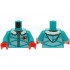 Torso Winter Jacket Padded with Hood, Metallic Light Blue Panels, Zipper and White Fur Lining Pattern (BAM) / Dark Turquoise Arms / Red Hands: {ярко синьо-зелен}